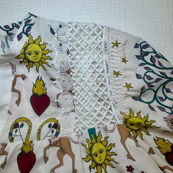 Sandro Azucar Print Blouse Chiffon Off White Cream Women’s 1 (Small) Celestial - Picture 13 of 16